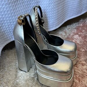 Versace Metallic Silver Platform Heels